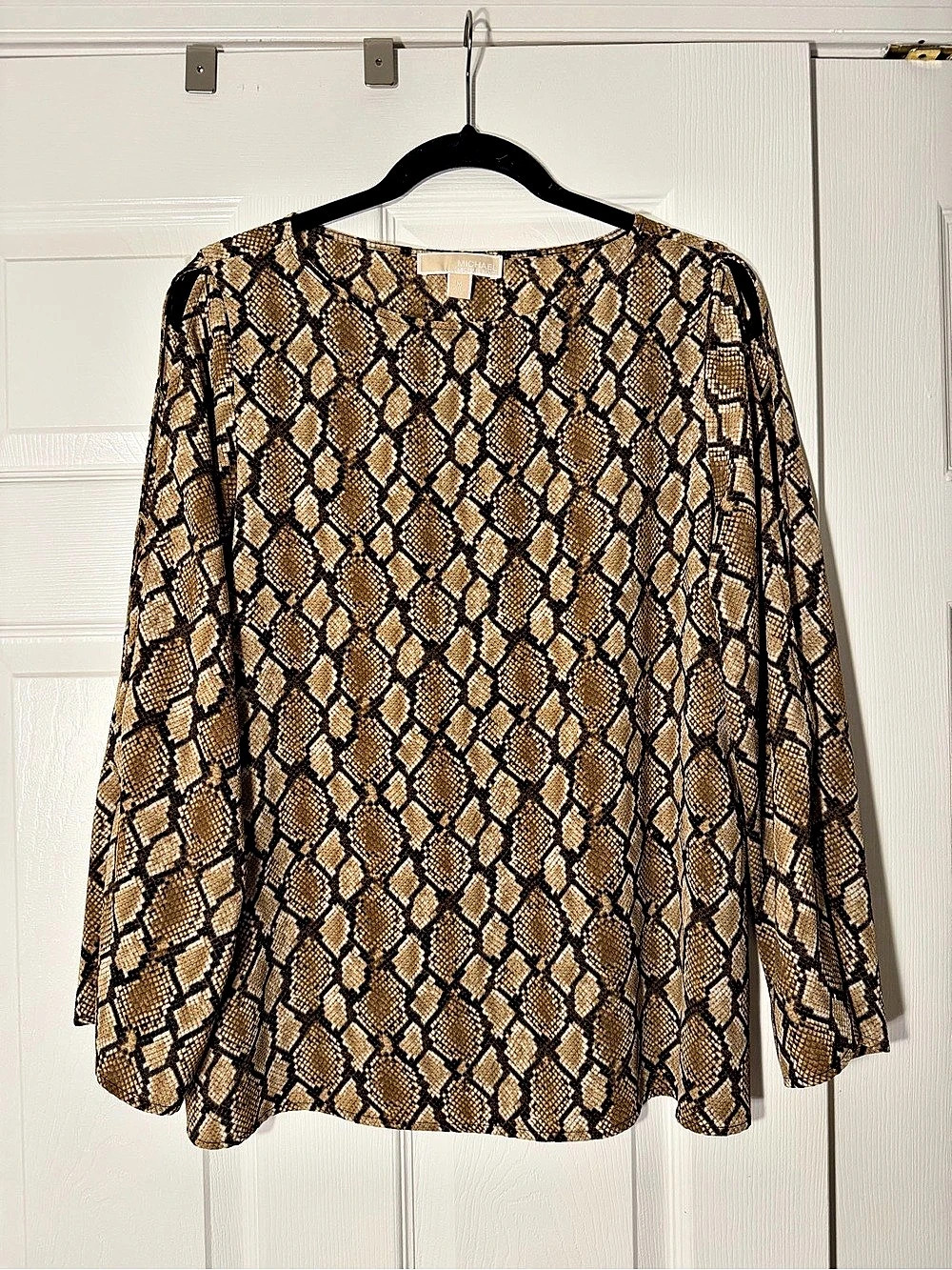 Michael Kors Snake Print Long Sleeve Blouse in Brown & Black Size Medium
